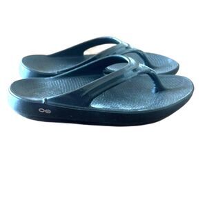 OOFOS Black Comfort Thong Sandals Womens 11 Orthopedic Shoes Slip On